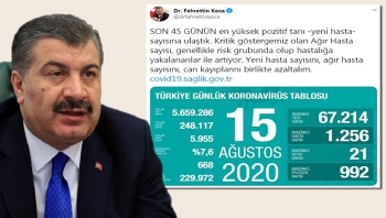 Türkiye'de koronavirüsten ölenlerin sayısı 5 bin 955'e yükseldi